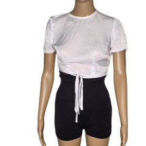 BAR III Crop Top Tie Front Open Back White XXS